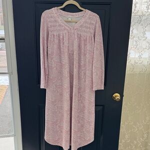 Miss Elaine Pink Paisley Long Sleeve Flannel Nightgown - Size Medium